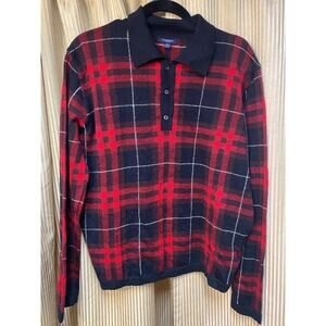 Burberry London Merino Wool Plaid 1/4 button Long Sleeve Polo Pullover LARGE